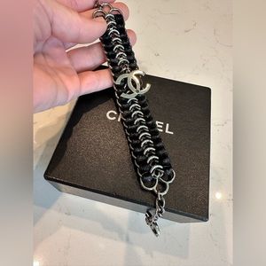 Authentic CHANEL velvet CC chain charm bracelet
